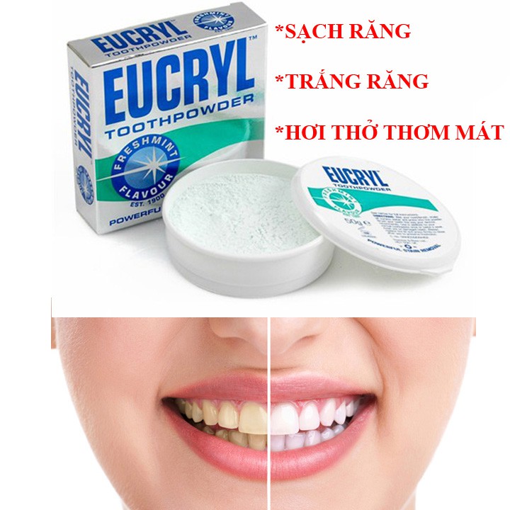 [CHÍNH HÃNG CÓ TEM PHỤ] Bột trắng răng Eucryl 50g hương bạc hà giúp làm sạch răng, trắng răng, cho hơi thở thơm mát hơn