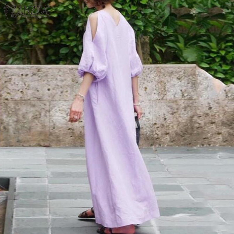 ZANZEA Áo cổ tròn tay phồng dài đơn giản thanh lịch cho nữ