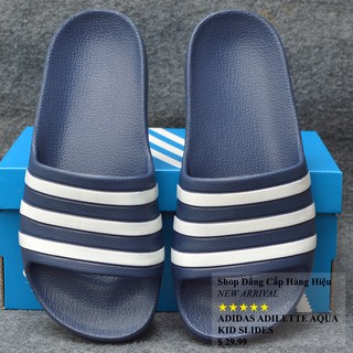 Dép trẻ em Adidas Adilette Aqua Kid màu xanh đen sọc trắng