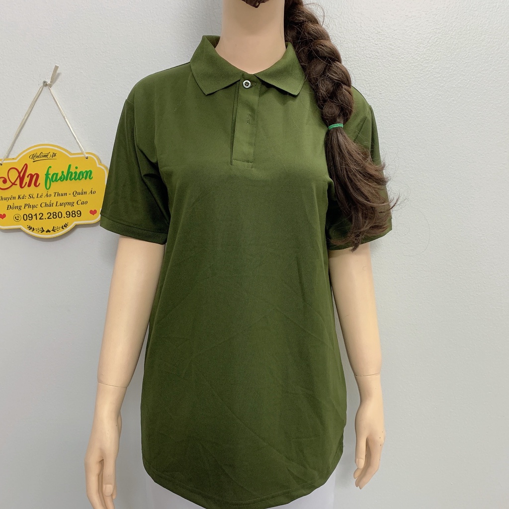 Áo polo màu xanh rêu vải poly Thái cao cấp cho nam nữ _ Hình chụp thật