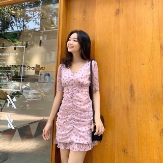 🍭Đầm hoa nút bọc nhúng eo chân bèo🍭