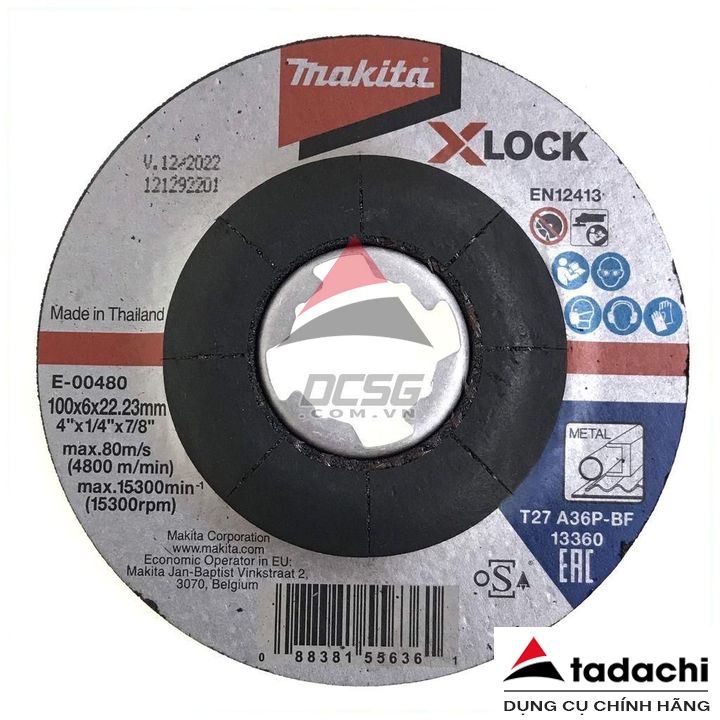 Đá mài cho kim loại (X-Lock/100x6.0x22.23mm/A36P) Makita E-00480 | Tadachi