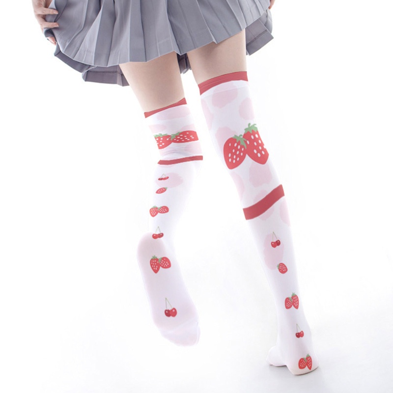 XIXI Tất Cao Ngang Đùi In Họa Tiết Trái Dâu Hoạt Hình Phong Cách Lolita Nhật Bản Cho Nữ