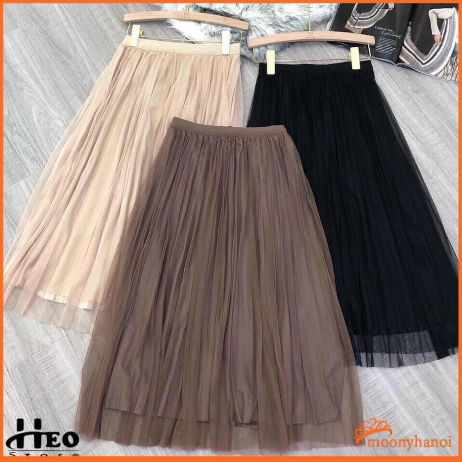 Chân váy lưới xếp ly dáng dài chân váy xinh