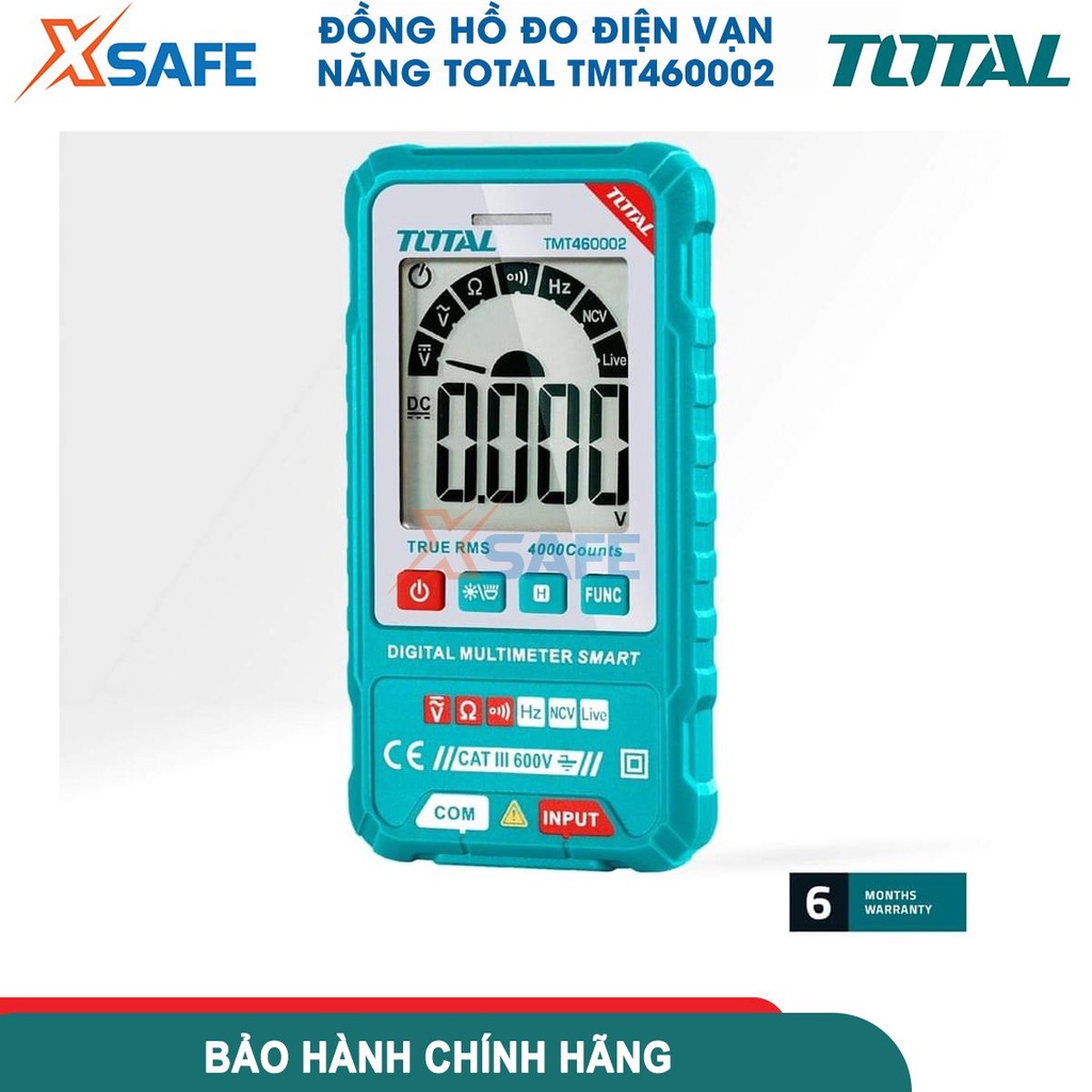 Đồng hồ đo điện vạn năng AC DC TOTAL TMT460002 4000 số đếm, kìm đo dòng điện tự động, đo điện áp, dòng điện, đo tụ