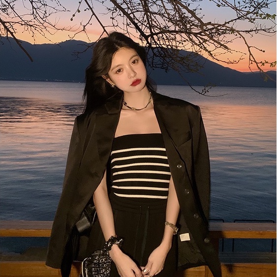 QADCOL  Áo Ống Không Tay Dệt Kim Kẻ Sọc Thời Trang Mùa Hè Hàng Mới Dành Cho Bạn Gái