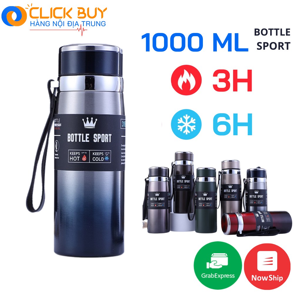 Bình Giữ Nhiệt Inox Bottle Sport 1000ML INOX 304 Kiểu Dáng Thể Thao Có Dây Xách