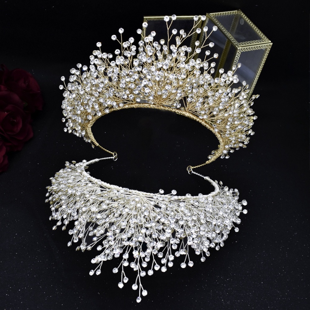 Vương Miện Cài Tóc Đính Đá Nhân Tạo Toàn Diện Cho Cô Dâu