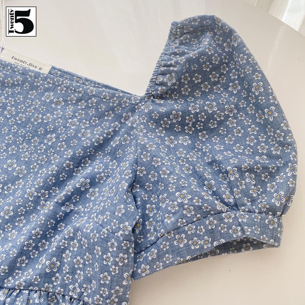 Đầm váy babydoll nữ cổ vuông tay bồng họa tiết hoa nhí Twentyfive A27