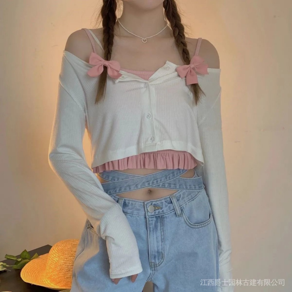 Áo thun hai dây mềm mại dáng ôm phong cách Nhật Bản dễ thương dành cho nữ