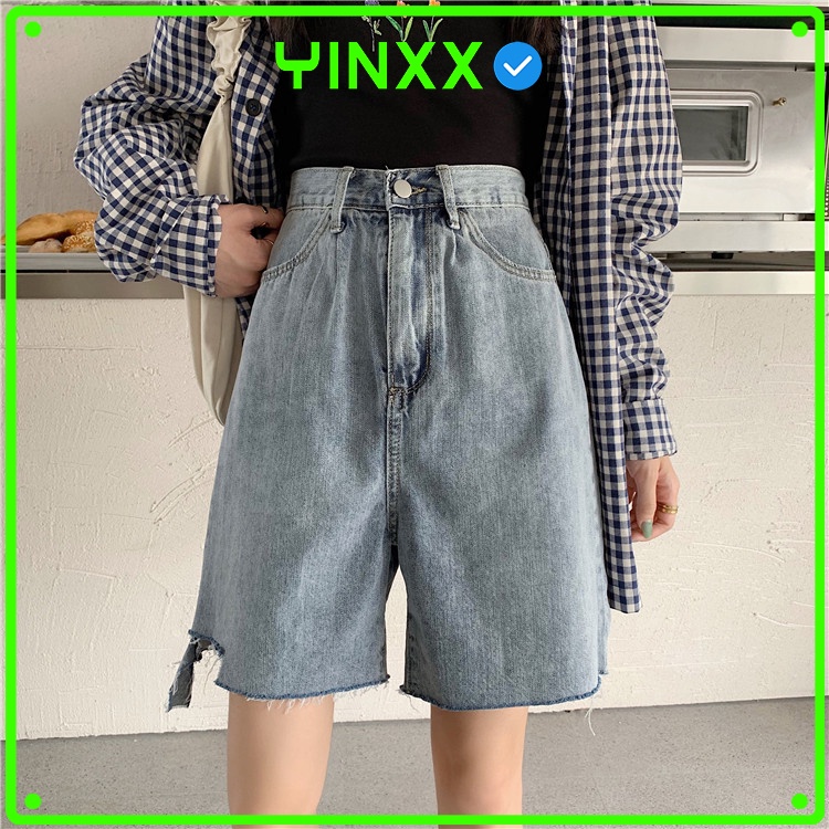 Quần short jean nữ ulzzang Yinxx, quần sọc jean rách phong cách Hàn Quốc QSJ02