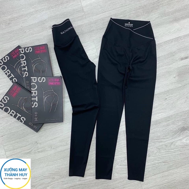 Quần legging cạp cao, quần gel bụng cạp chéo viền trắng, ko kèm hộp