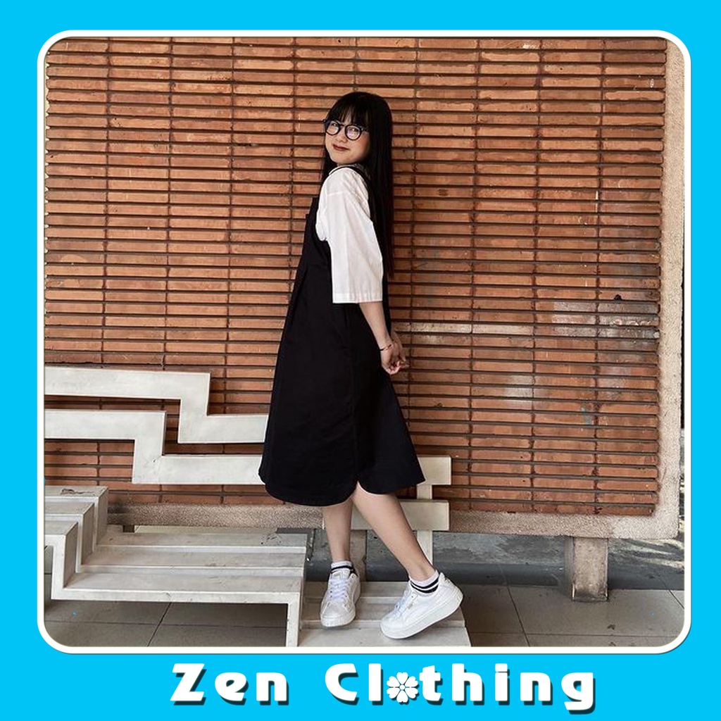 Váy yếm nữ suông thụng thêu hình cô bé xinh xắn túi trước đầm suông nữ ulzzang Zen Clothing Zen008 | BigBuy360 - bigbuy360.vn