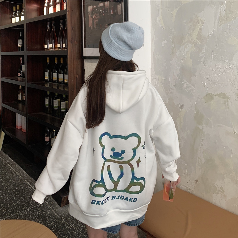 [Áo hoodie nữ form rộng] Áo hoodie nữ unisex dài GẤU SÁNG đen, trắng chất nỉ dẹp | BigBuy360 - bigbuy360.vn