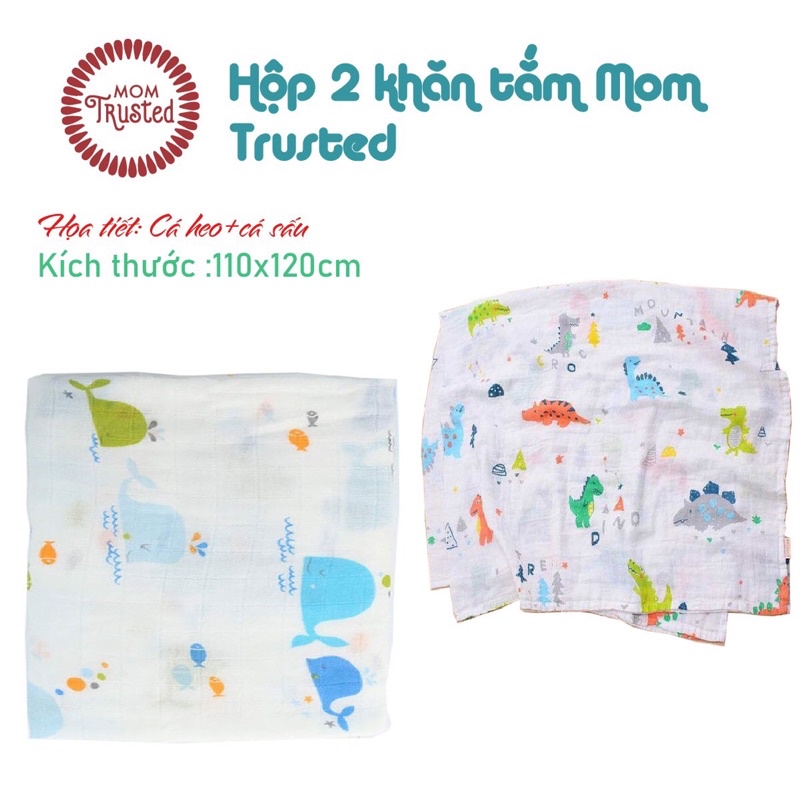 Hộp 2 khăn sữa đa năng sợi tre Mom Trusted