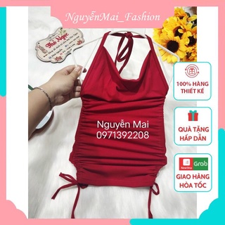 Váy body đỏ cổ yếm cho bé gái thân rút dây cho bé váy thiết kế hàng cao cấp