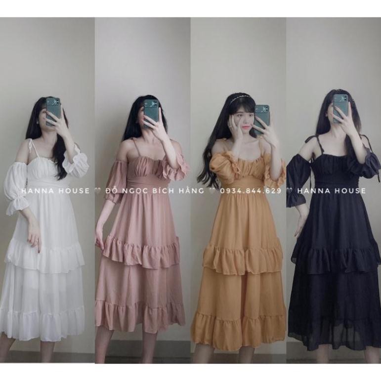 [ẢNH CHÍNH CHỦ]_Đầm Maxi 2 Dây Voan chiffon bèo xếp tầng, tongkhophuonghang 1468