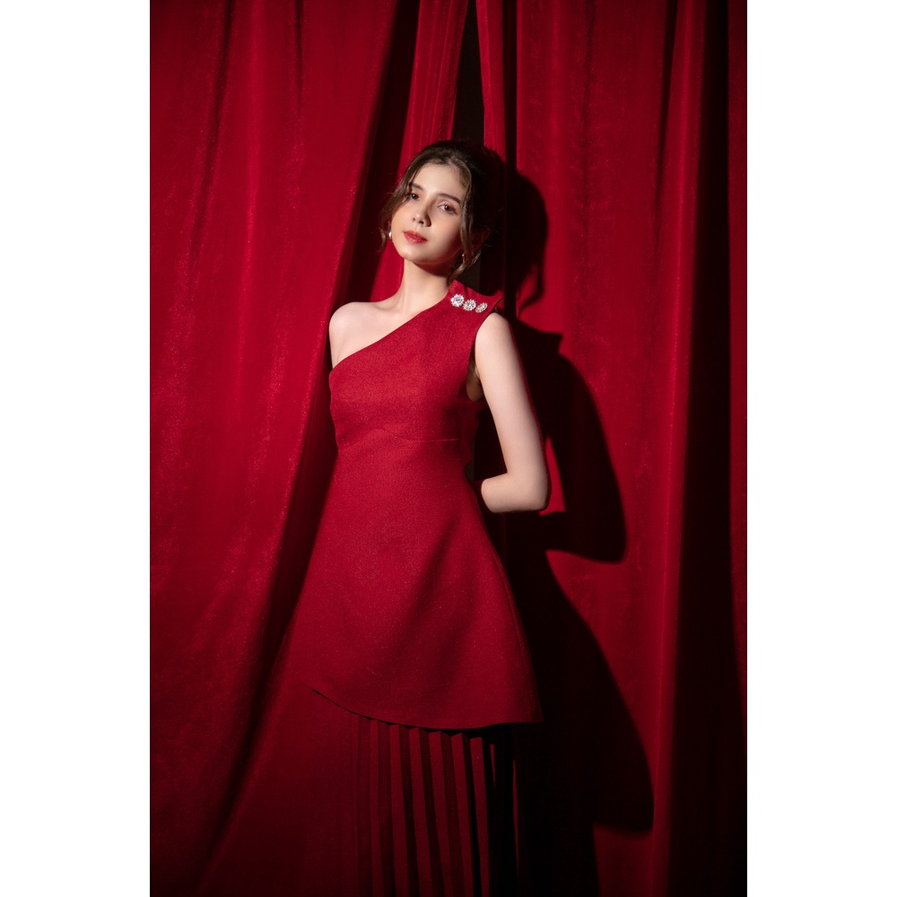 Ruby - Chân Váy Dập Ly Đỏ Vải Bố Lenin - Thời trang nữ XIPI