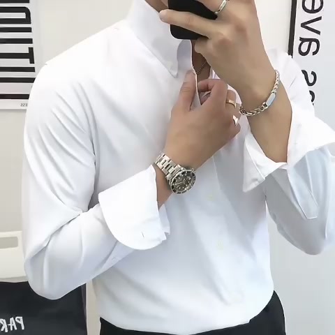 Áo sơ mi nam trắng dài tay dáng ôm công sở , vải lụa trơn cao cấp chống nhăn kiểu cổ V form đẹp , dáng rộng hàn quốc | BigBuy360 - bigbuy360.vn