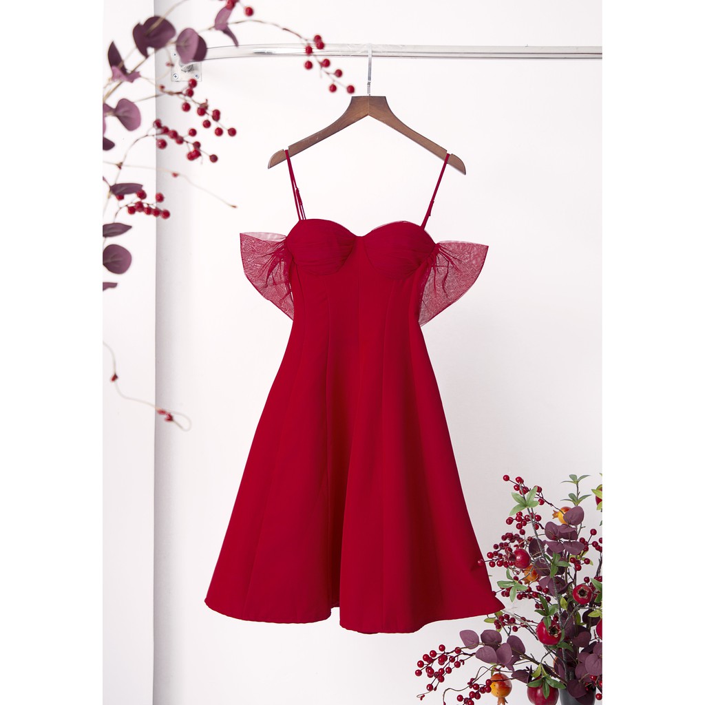 [Mã SKAMSALEP6 giảm 10% tối đa 100K đơn 150K] SÒ VINTAGE - MIRI Đầm 2 dây tay lưới cột dây lưng