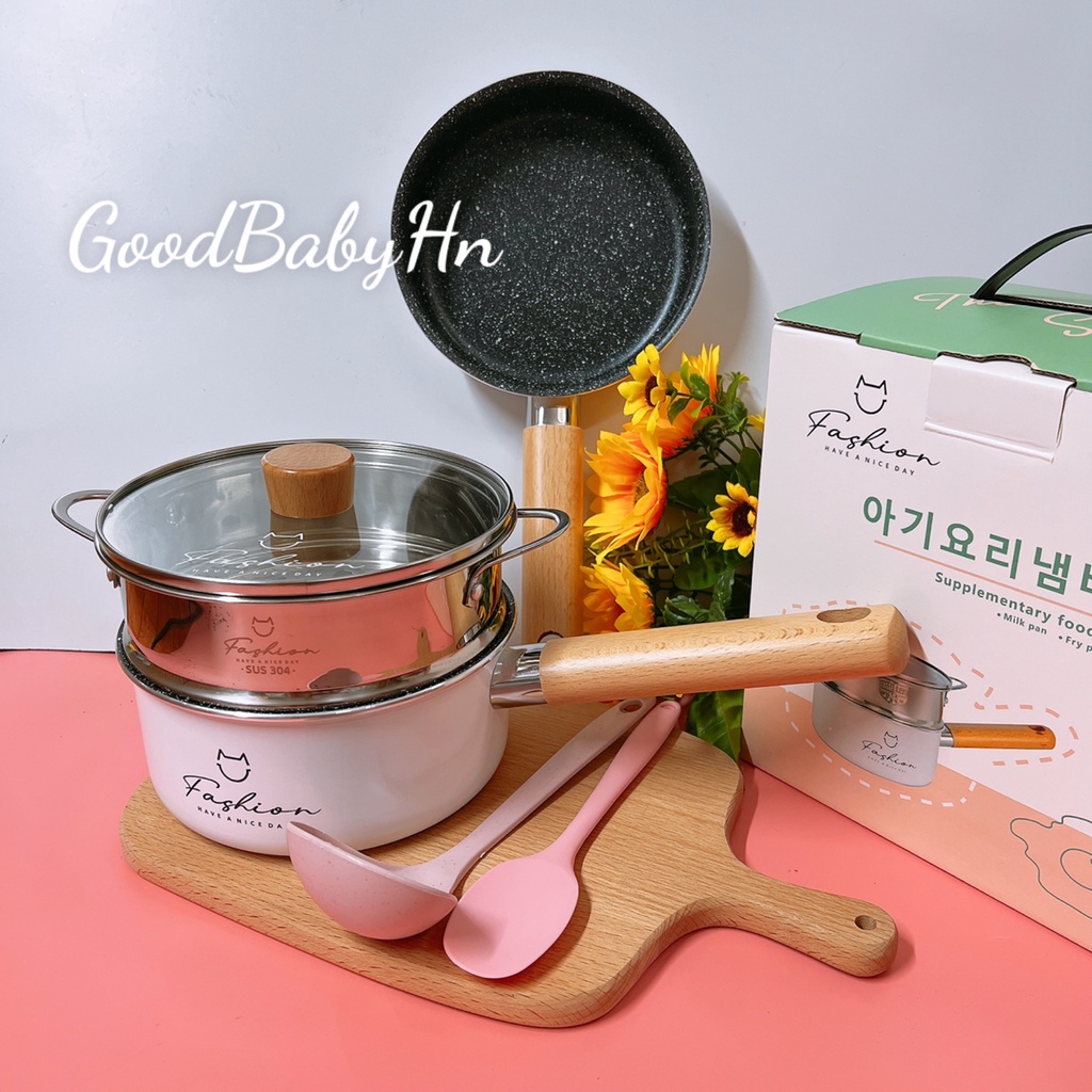 Bộ Nồi Chảo Đá cho bé Ăn Dặm Kèm Xửng Hấp E79