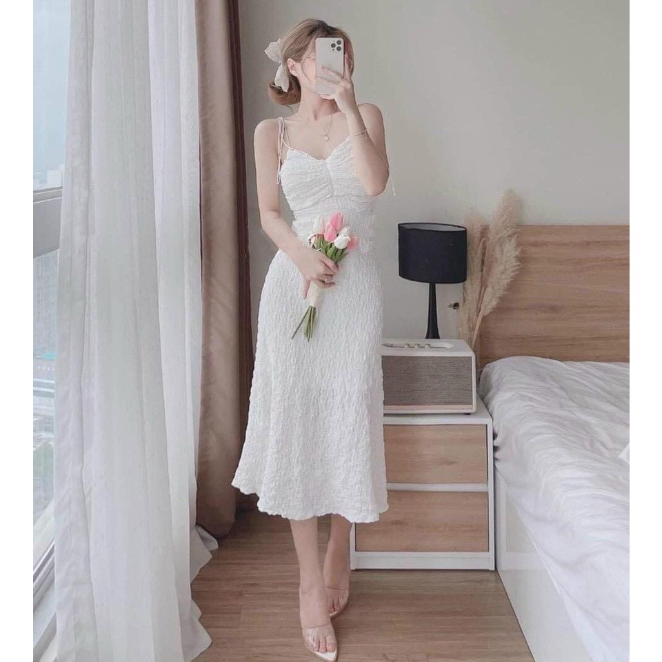 Set Bộ Thời Trang Nữ Váy Đầm Maxi 2 Dây Kết Hợp Với Áo Khoác Dài Tay Điệu Đà, Có Lót Trong