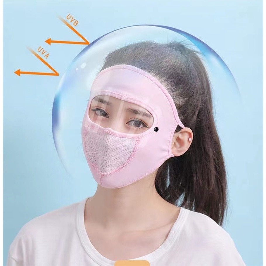 Mũ Chống Nắng Và Tia UV Bằng Lụa Lạnh Mỏng Thoáng Khí Kèm Khẩu Trang Che Phủ Toàn Diện Chống Tia UV Cho Nữ