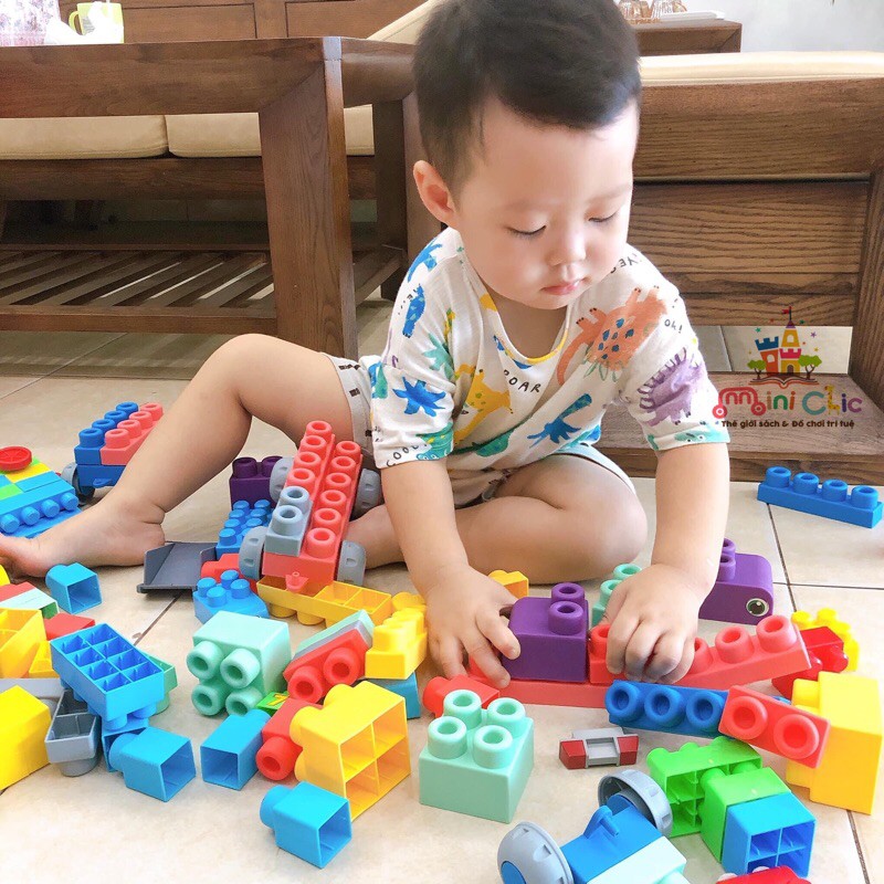 Lego Nhựa Dẻo Nhiều Màu Sắc, An Toàn Cho Các Bé 50, 80 Chi Tiết Kèm Hộp