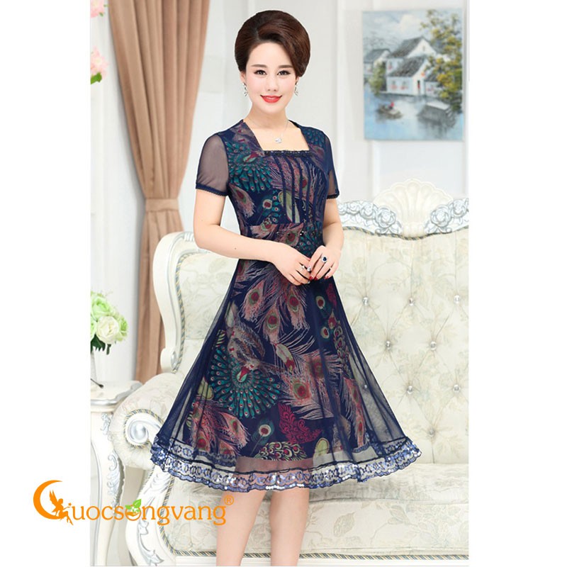 Váy đầm suông in đuôi công váy đầm big size GLV141