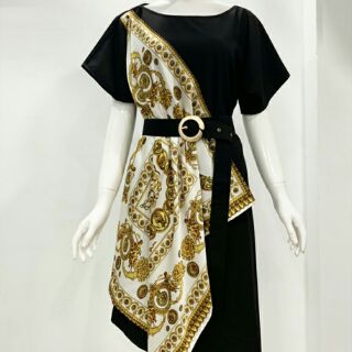 Đầm suông bigsize phối silk lụa họa tiết sang trọng
