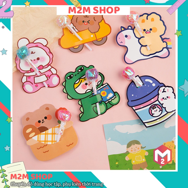 Thẻ trang trí kẹo mút nhân vật hoạt hình cute dễ thương bằng bìa cứng (5 thẻ)