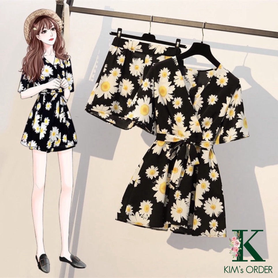 Set jumpsuit hoạ tiết mùa hè loại 1 tặng quần đùi hoạ tiết