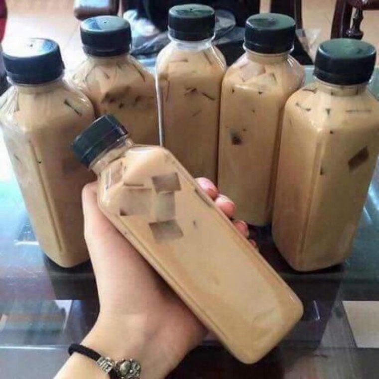 set 10 chai nhựa vuông nắp đen, nhựa PP cao cấp dung tích 330ml