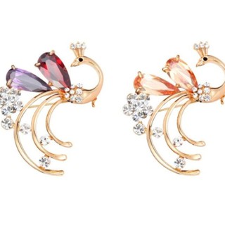 Bộ 2 cài áo chim khổng tước kiều diễm - ánh đỏ ruby - sắc cam mật ong