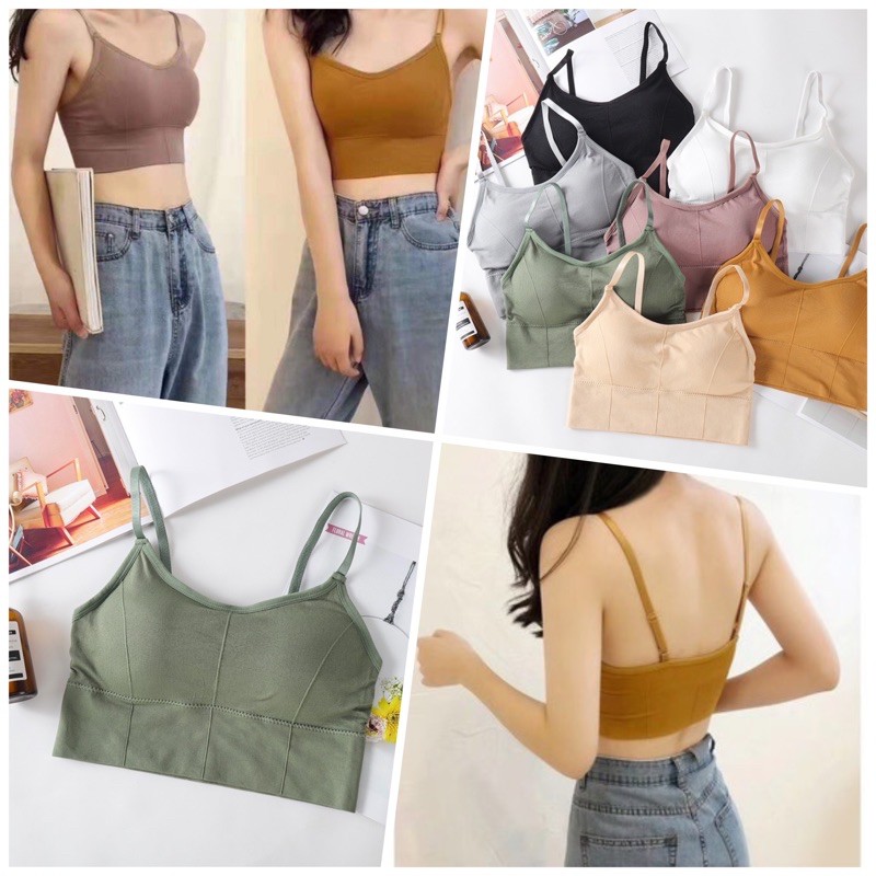 [Che Tên] Áo Bra Nữ Len Gân Tăm Chất Đẹp 2 Dây Hở Lưng TOPBRA