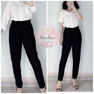 [Ảnh thật] Quần baggy đen lưng thun khoá kéo hông ulzzang