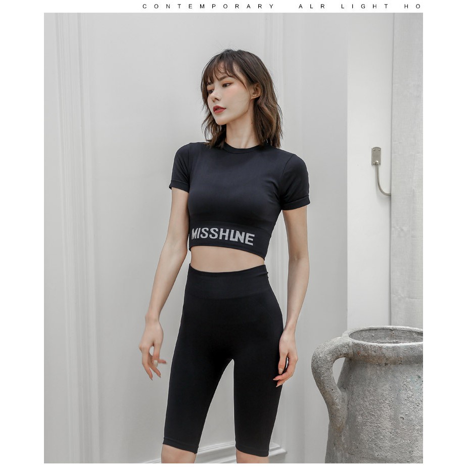 Áo Croptop Tập Gym, Yoga, Aerobic Nữ MISSHINE Vải Dệt Kim Co Giãn Tốt, Mặc Ôm Dáng, Nâng Mông, Tôn Vòng 3 Evasport