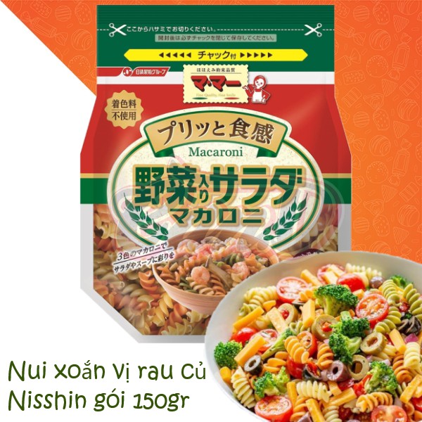 Nui xoắn vị rau củ Nisshin gói 150gr