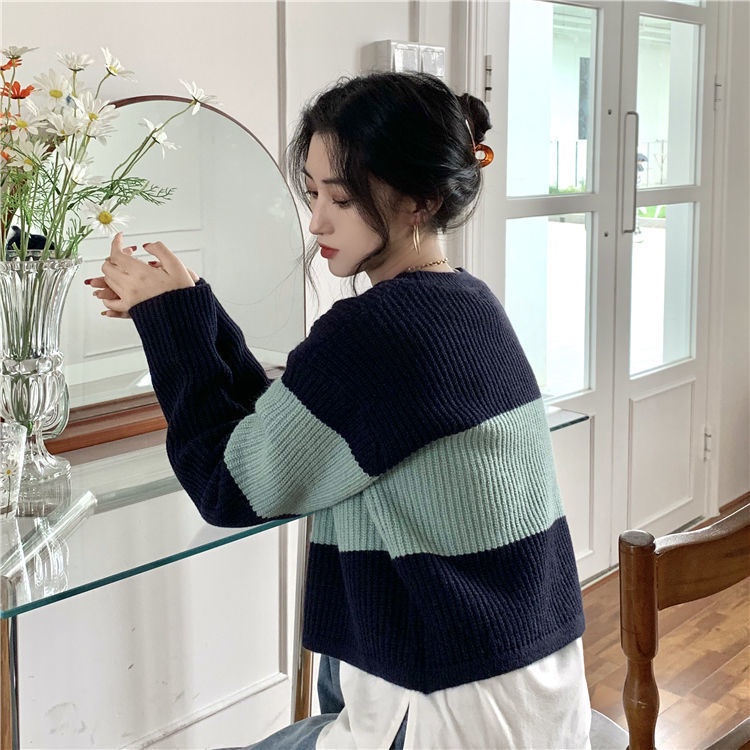 Áo Sweater Dệt Kim Dài Tay Dáng Lửng Tôn Dáng Ulzzang Thời Trang Nữ