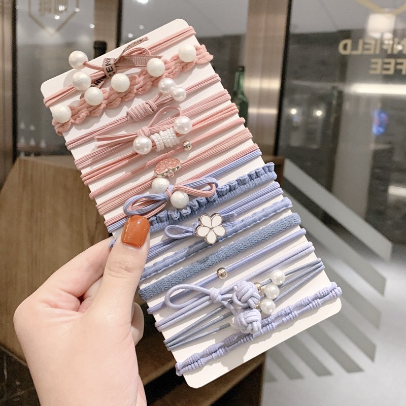 Hộp cột tóc 25 chi tiết, buộc tóc thời trang đính ngọc trai