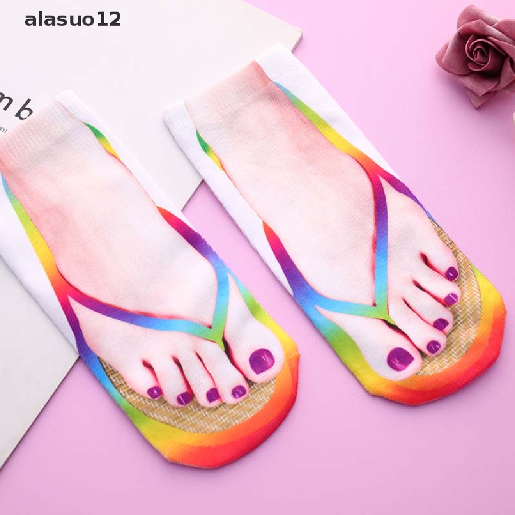 [alasuo12] Cute Foot Printed 3D Socks For Women Kawaii Low Ankle Femme Girls Cotton Socks Boutique