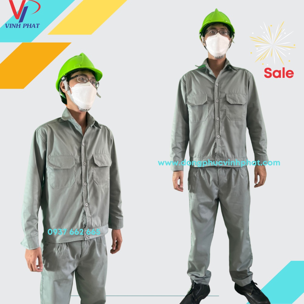 Đồ Công Nhân Quần Áo Bảo Hộ Lao Động Màu Ghi Sáng Vải Kaki Đủ Size