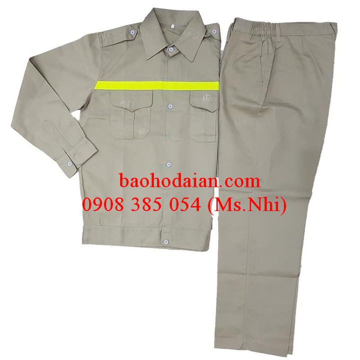 Quần áo bảo hộ lao động vải kaki Nam Định thoáng mát may kèm phản quang- Hình thật