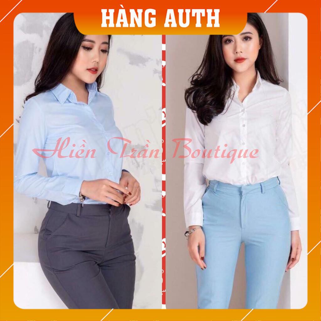 Áo sơ mi nữ dài tay form rộng kiểu sơmi màu trắng xanh đẹp thời trang công sở đi học