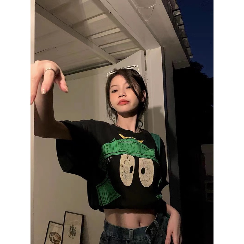 Vintage Tee American Washed Distressed Vintage Torn Print High Street Short Sleeve T-Shirt