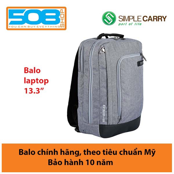 Balo Laptop SimpleCarry M-City (Xám) cho laptop 13.3" – Bảo hành chính hãng 10 năm