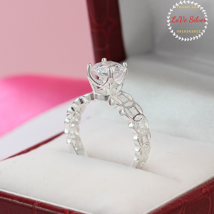 nhẫn nữ phong thủy chuẩn bạc ta đá cubic zirconia màu trắng cho người mệnh thủy