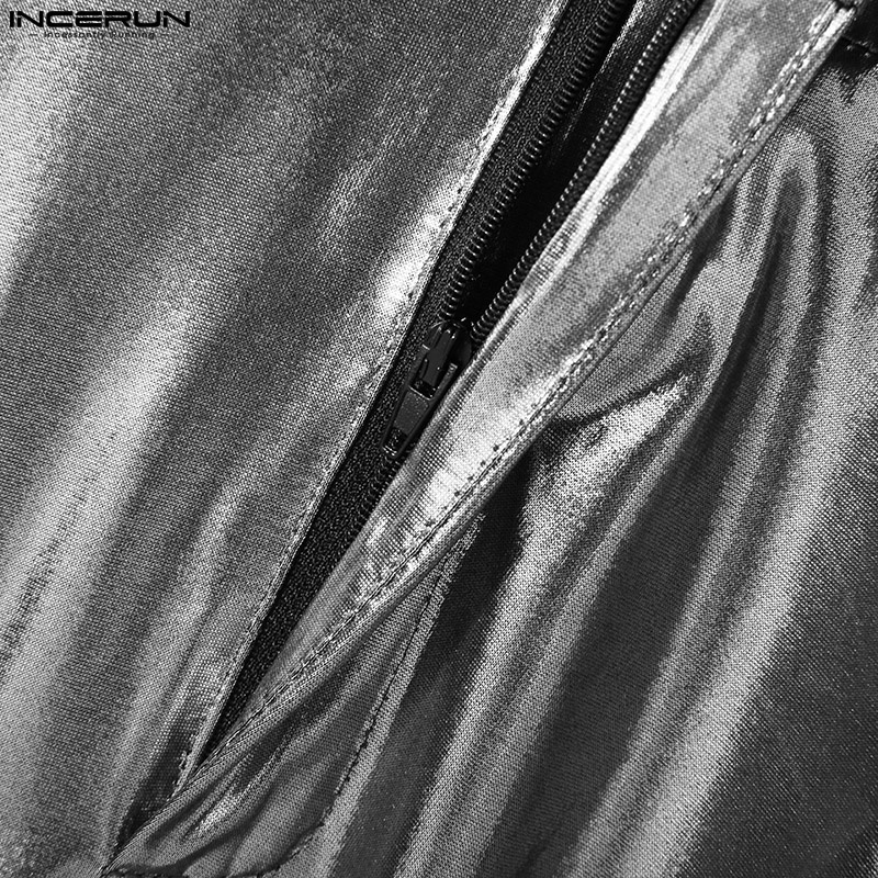 INCERUN Bộ Áo Liền Quần Tay Dài Khoét Lỗ Màu Bạc Cho Nam