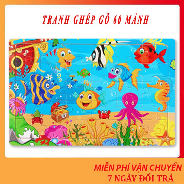 Tranh xếp hình - Tranh ghép hình gỗ 60 miếng puzzle phát triển tư duy cho bé (Nhiều mẫu)