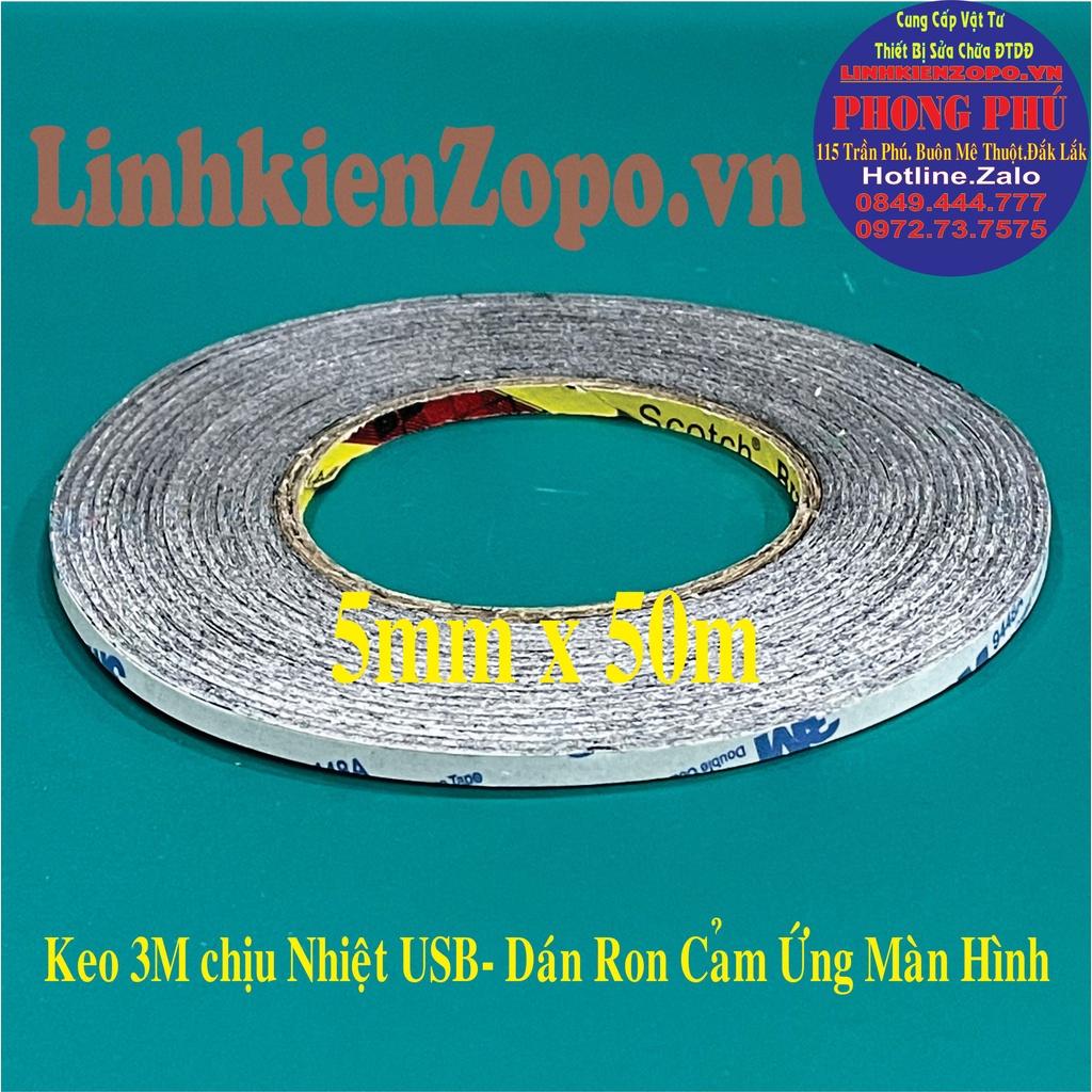 Keo 3M Đen 2 Mặt Chịu Nhiệt Độ Cao Chuyên Dán Ron Màn Hình 5mm x 50m